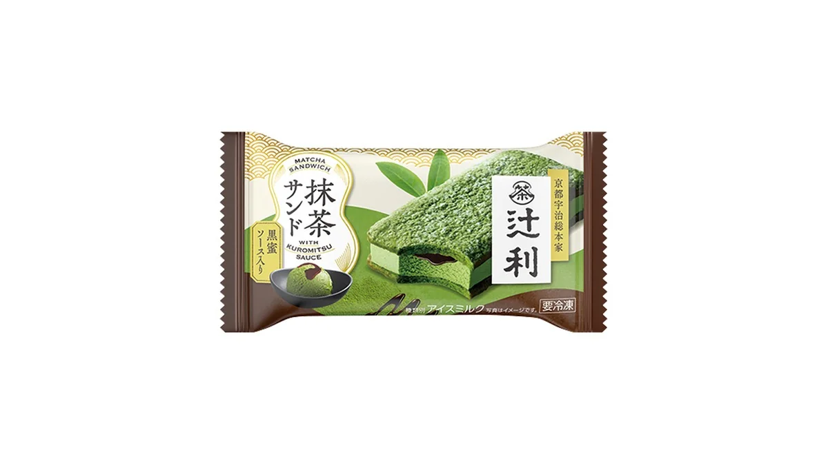 明治　辻利抹茶サンド　黒蜜ソース入り
