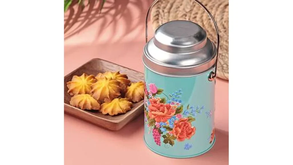 パイナップル風クッキー　客家柄缶　ブルー　1個