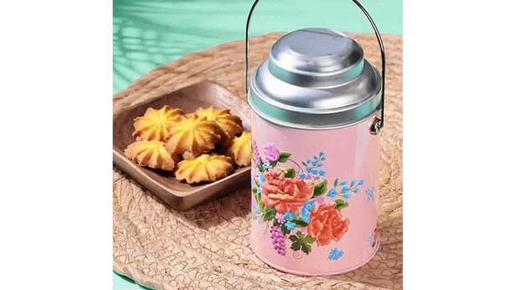 パイナップル風クッキー　客家柄缶　ピンク　1個