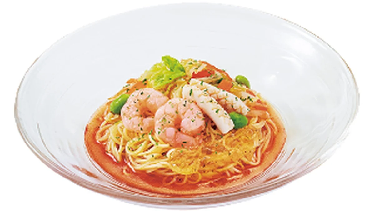 トマト海鮮野菜涼風麺レモンジュレ添え