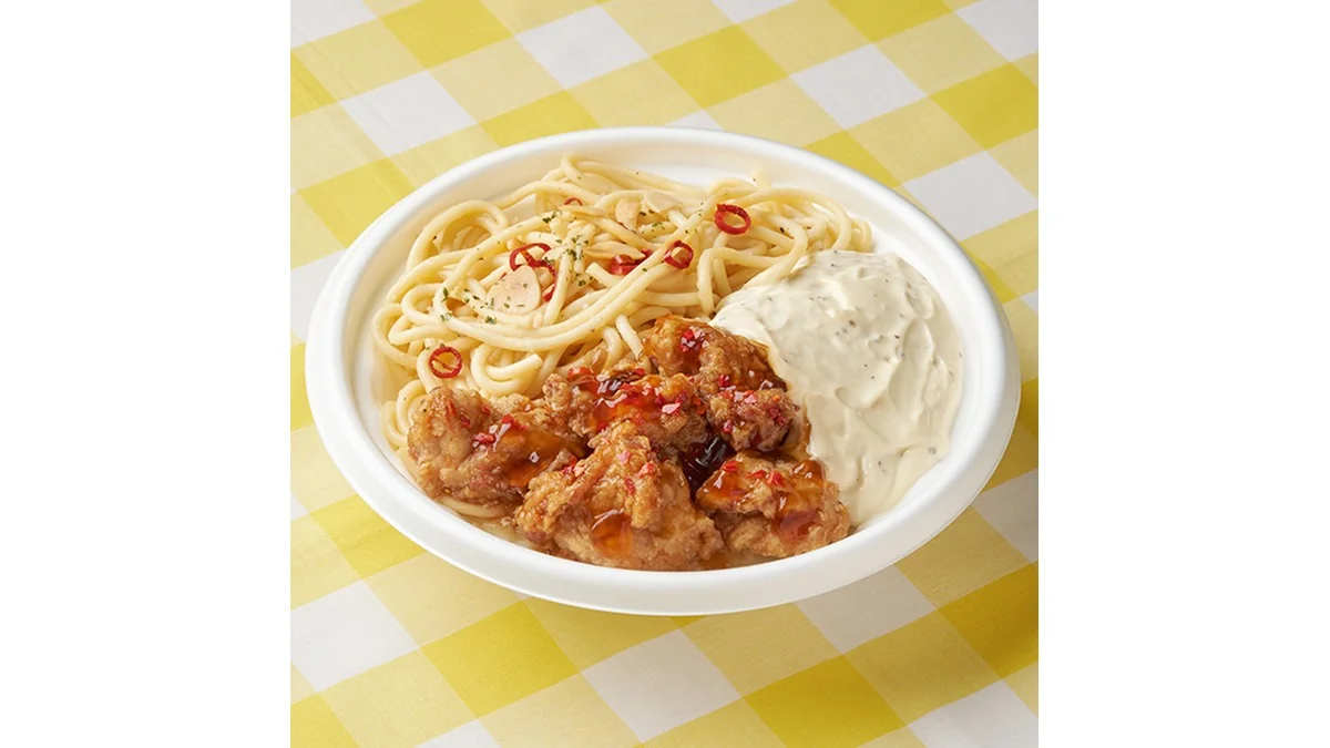 ペペロンチーノ&ガリマヨソース唐揚げ丼