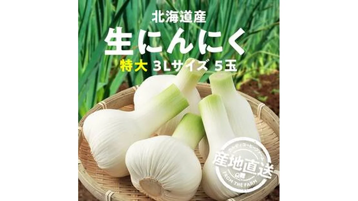 【予約販売】【冷蔵】オンラインストア限定　北海道産生にんにく　特大3Lサイズ5玉●産地直送・送料込み●【6月下旬-7月上旬お届け予定】